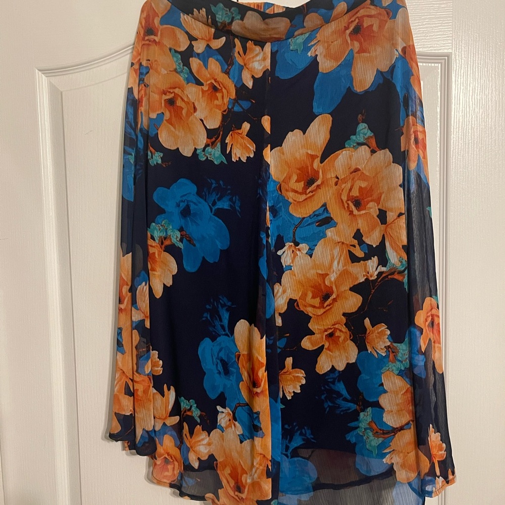 Roz & Ali Orange and Blue Maxi A-Line Skirt with High-Low Style for Casual Wear